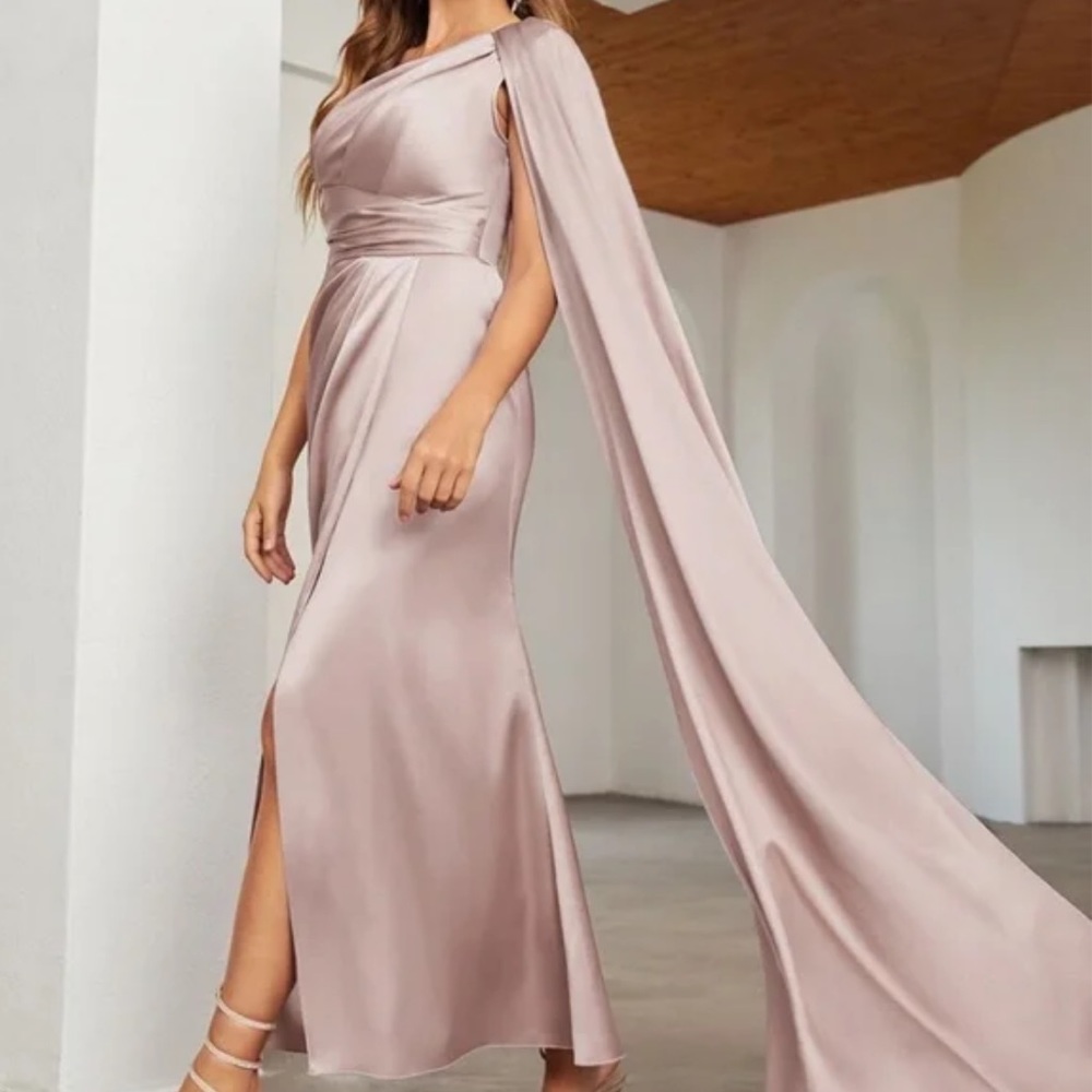 Luxe Pink One shoulder party formal evening Prom Satin Wedding dress